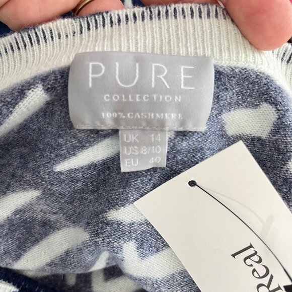 Pure Collection 100% Cashmere Navy & White Abstract Print Sweater Long Sleeve... - Picture 3 of 5